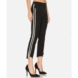 Mother Insider Crop Step Fray Guilty Racer Jeans Womens 30 Striped Black Denim